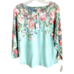 New Vila Milano Pastel Green Pink Scoop Neck Sweater Size Petite Large